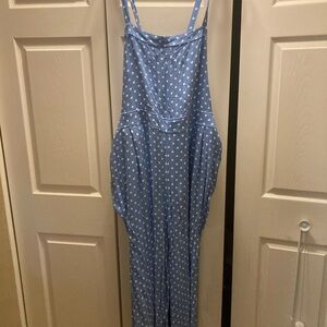 Torrid polka dot wide leg overalls.